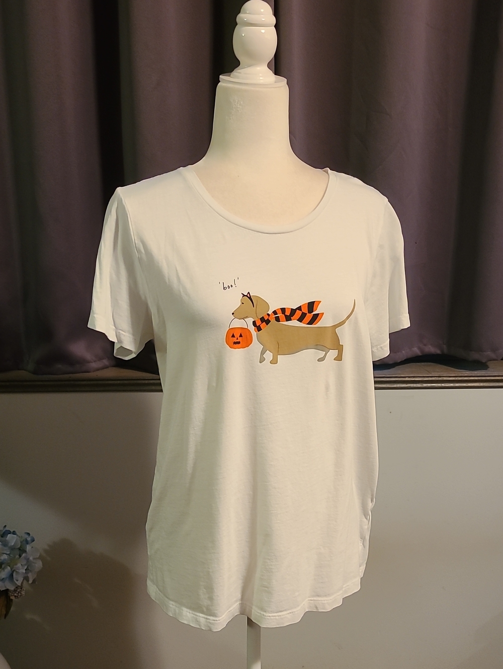 J. Crew White Halloween Dachshund Boo! Shirt - Ladies Large